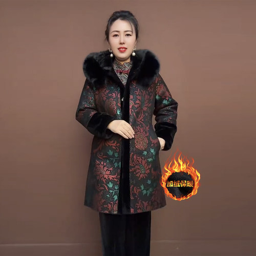 时尚妈妈加绒保暖双面穿皮毛一体
