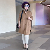 时尚 50岁休闲外套 百搭翻领风衣大码 空气棉中长款 妈妈秋季 新款