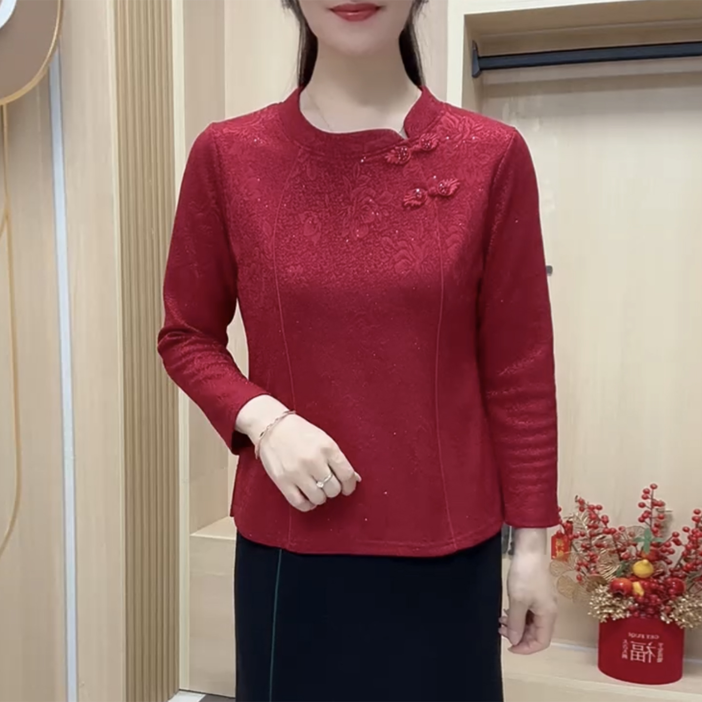 新中式妈妈国风旗袍上衣秋冬体恤