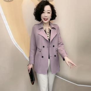洋气妈妈秋季新款风衣高品质西服领双排扣中长款抽绳显瘦大码外套
