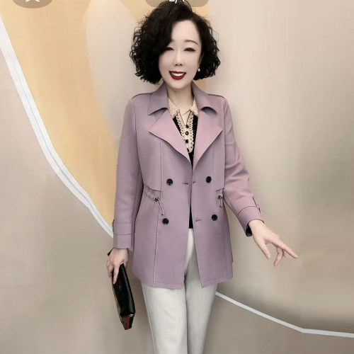时尚妈妈西装领风衣秋季大码外套