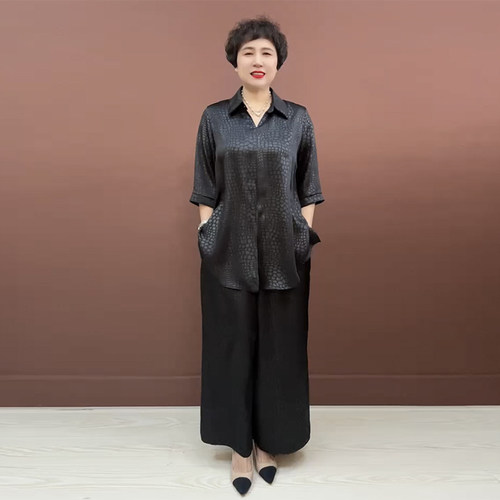 加肥加大真丝两件套夏季妈妈装女
