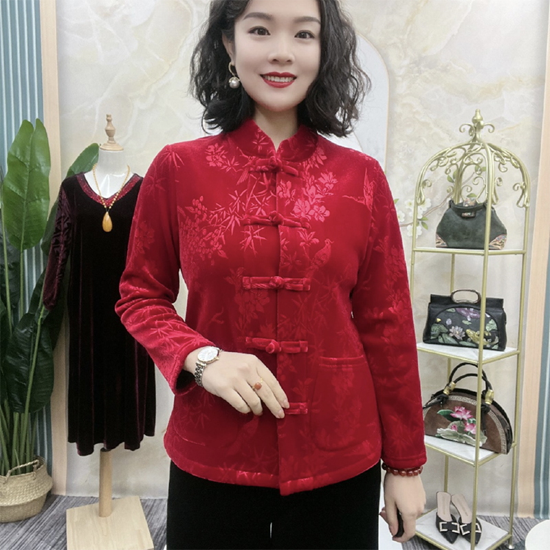 盘扣丝绒国风加绒外套保暖上衣