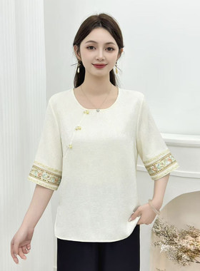 国风妈妈短袖小衫夏季圆领体恤女
