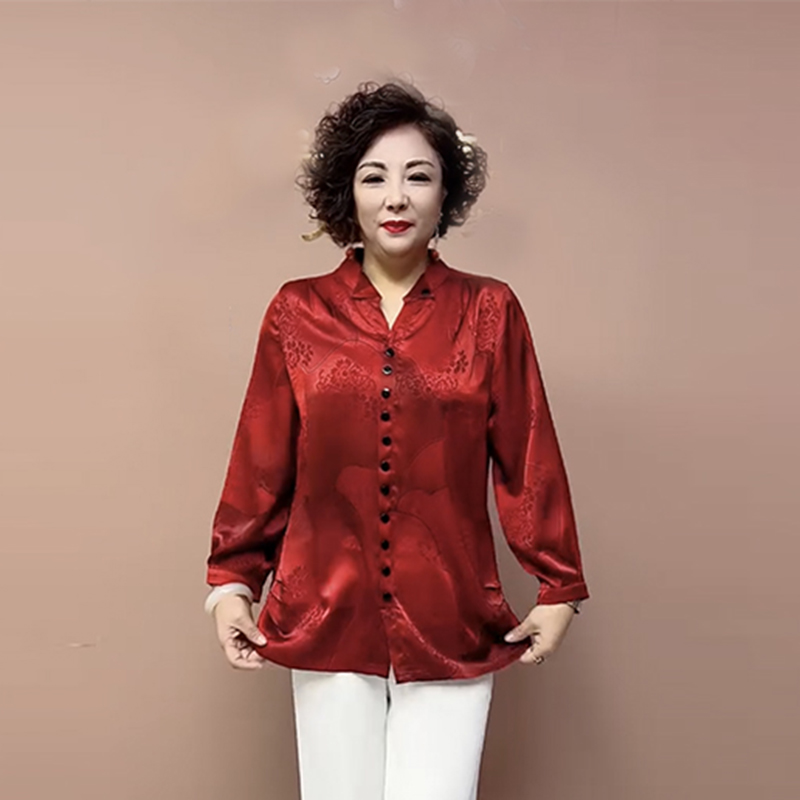 纽扣真丝提花时尚T恤遮肉显瘦