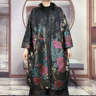 鹿皮绒风衣外套女中长款春秋新款宽松大码高端气质妈妈装花色大衣