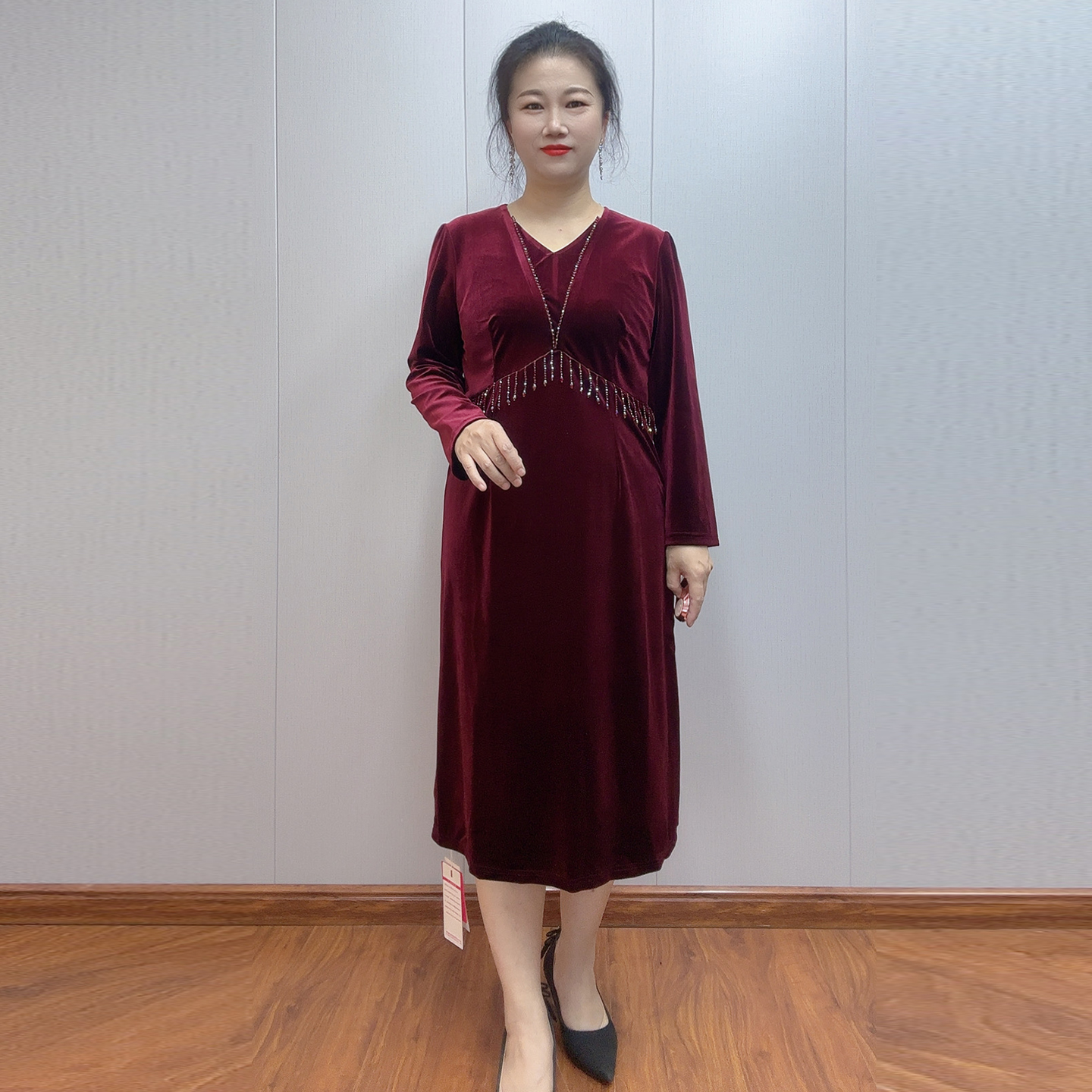 高品质丝绒连衣裙年轻妈妈礼服裙