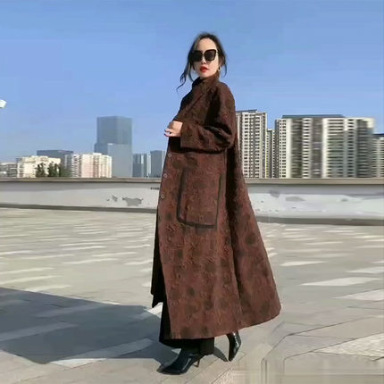 冬季新款加绒外套女中长款40-50岁宽松减龄加厚保暖显瘦长款大衣