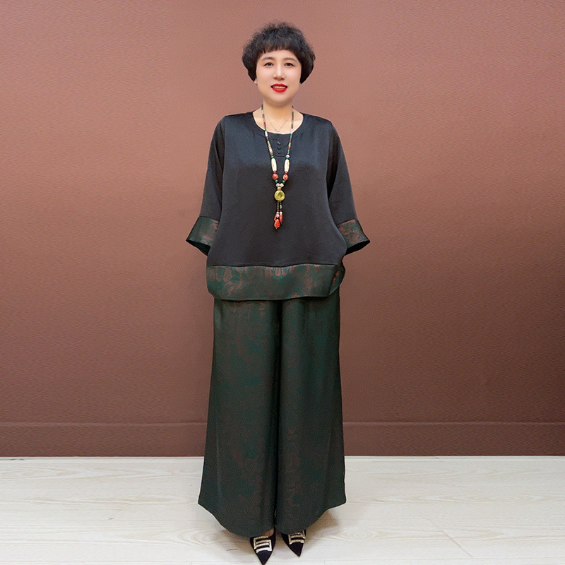 洋气妈妈真丝两件套夏季大码套裤