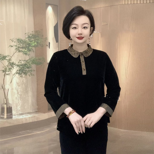 40-50岁妈妈丝绒打底衫翻领体恤