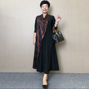 高领连衣裙秋冬新款设计师款南韩丝拼接显瘦A版遮肉长裙裙子