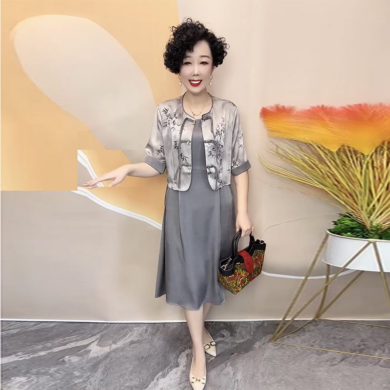 流苏真丝国风旗袍两件套连衣裙