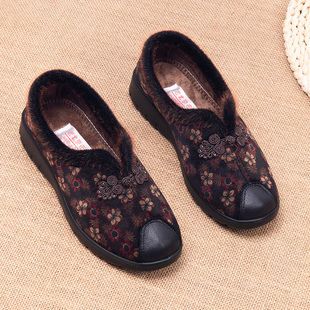 老北京布鞋女款秋冬薄绒二棉老人鞋加绒保暖妈妈鞋防滑老太太棉鞋