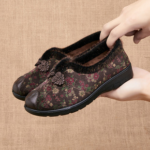 老北京布鞋女款冬季老年人薄绒舒适二棉老太太鞋防滑奶奶保暖棉鞋
