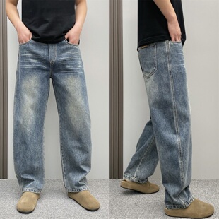 男款春季牛仔裤宽松直筒痞帅高级感美式复古水洗牛仔长裤男阔腿潮
