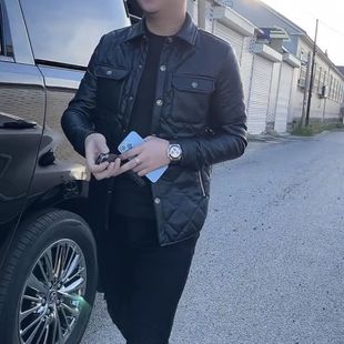 冬季新款皮棉服夹克男士翻领修身棉衣加厚加棉外套网红同款棉袄潮