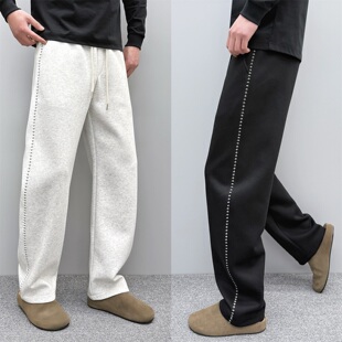 高级感刺绣明线休闲裤男款宽松直筒阔腿秋冬新款时尚网红同款潮裤