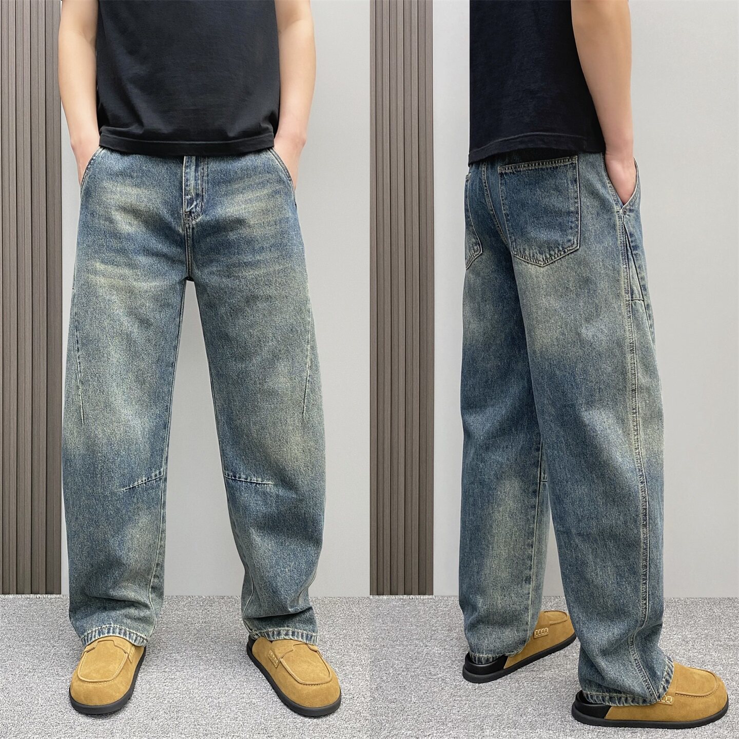 25秋季新款复古水洗牛仔裤男美式宽松痞帅锥形哈伦裤休闲老爹裤潮