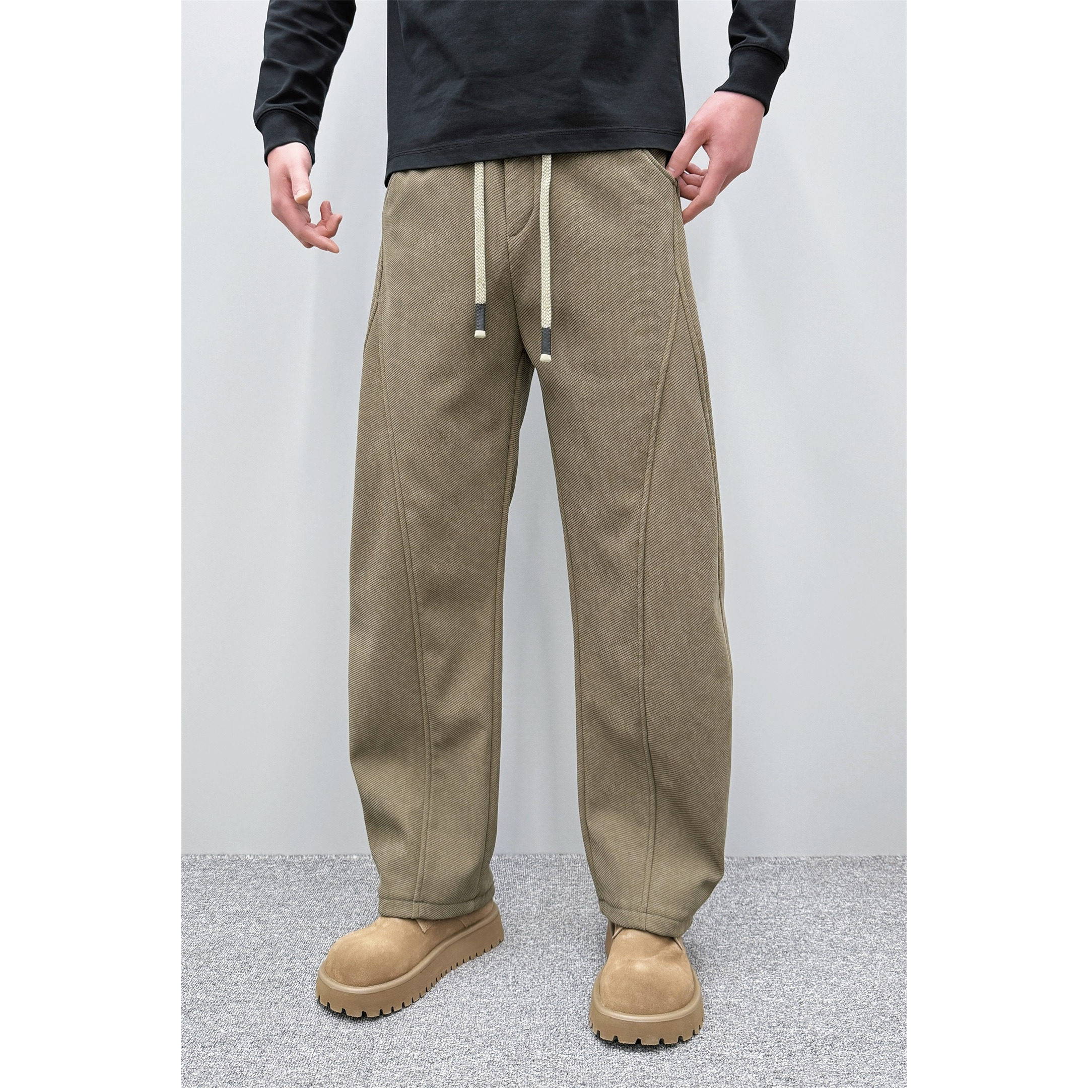 冬季新款纹理加绒裤子休闲直筒裤男宽松痞帅系绳长裤百搭潮牌男裤,男装,休闲裤,淘宝优惠券,粉丝福利购,淘宝优惠卷