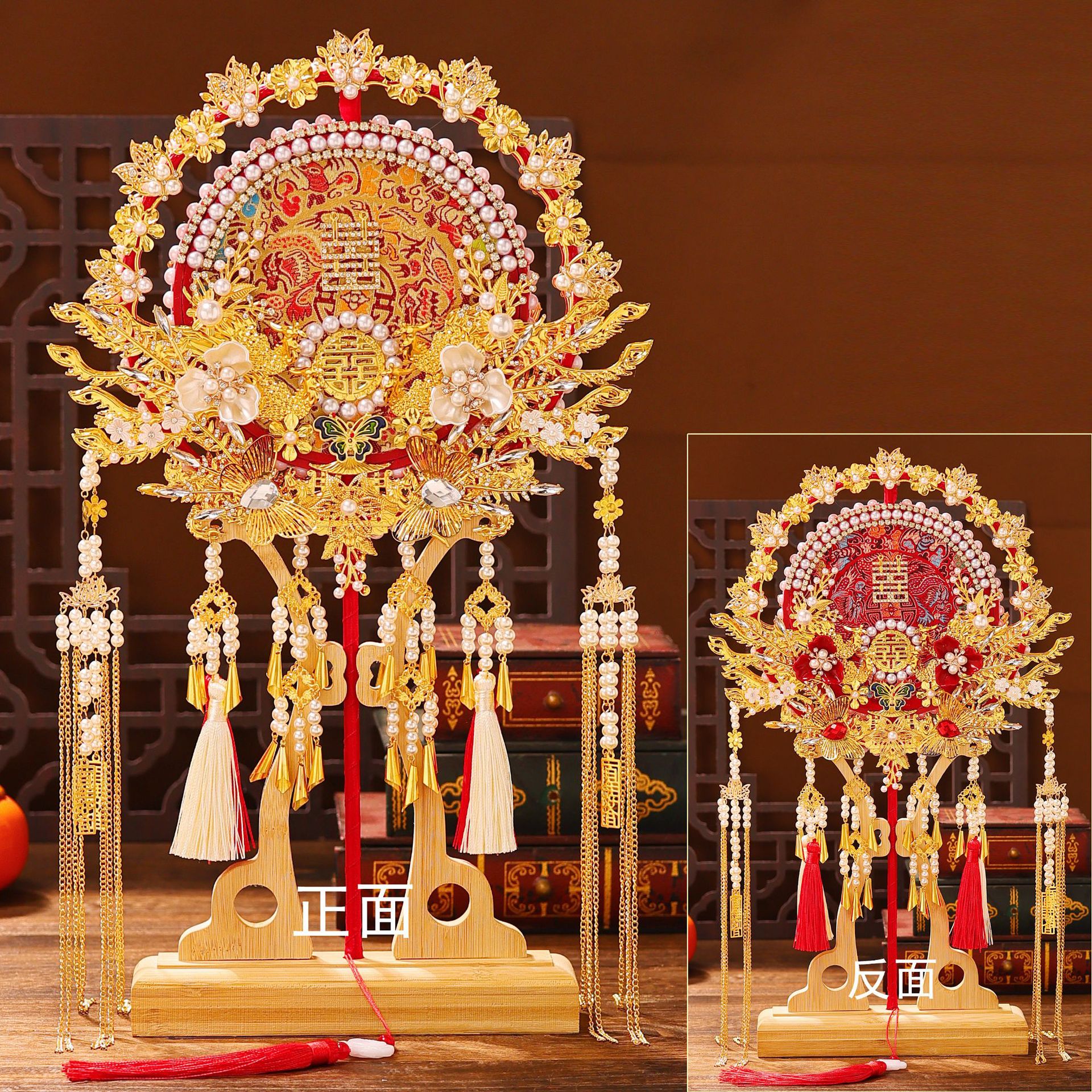 婚礼新娘团扇手工diy材料包成品喜扇双面结婚礼物送新人高档实用