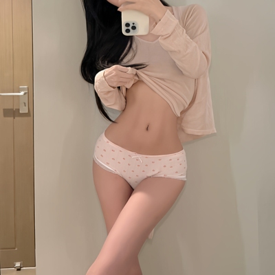 「芝芙芙」甜心草莓～横纹透气面料蕾丝花边蝴蝶结少女纯棉内裤