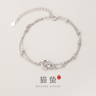 高级感轻奢女生纯银手串饰品 猫蛰S925纯银双层莫比乌斯环手链新款