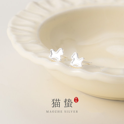 猫蛰S999足银小木马耳钉
