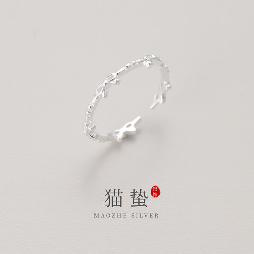 猫蛰S925纯银镂空小蝴蝶结戒指