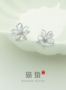猫蛰S999银针双层花朵耳钉