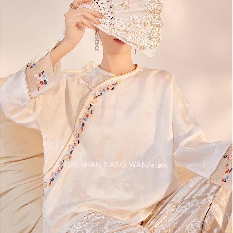 【云绣间】新中式国风斜襟刺绣天丝提花宽松上衣女装春夏配马面裙