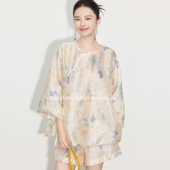 减龄提花上衣绝美洋气宽松短裤 轻国风新中式 夏季 两件套装 风信