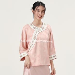 【花语】国风上衣新中式天丝提花刺绣时尚洋气衬衫春夏新款斜襟女