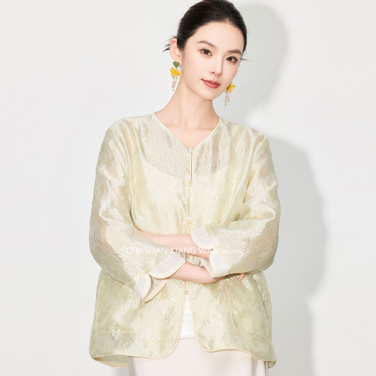 【杏羽】2026春夏新款国风新中式提花薄款外套女上衣半裙套装显瘦图片