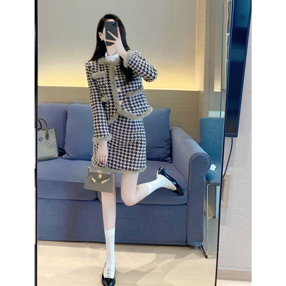 小香风套装2022秋冬新款高级感气质名媛法式千鸟格加厚两件套裙女,女装/女士精品,时尚套装,淘宝优惠券,粉丝福利购,淘宝优惠卷