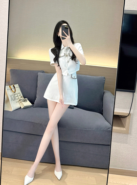 白色小香风套装夏季2023新款气质名媛小个子修身显瘦包臀裙两件套