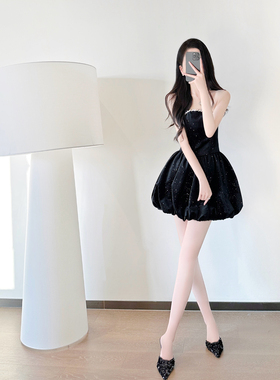 黑色抹胸连衣裙2025春季新款气质名媛高级感party小礼服蓬蓬裙女