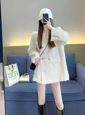 西装外套女2024秋季新款高级感气质名媛宽松中长款流苏小香风外套