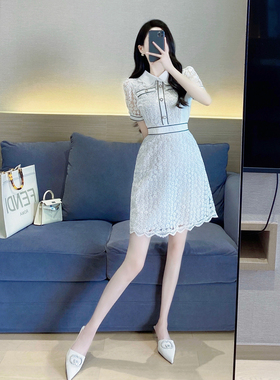 白色蕾丝裙2022夏季新款气质名媛法式收腰显瘦轻奢高级感连衣裙女