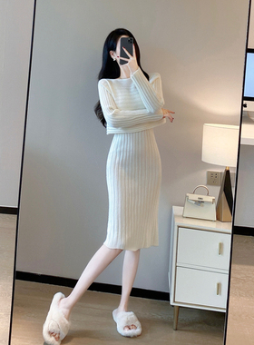 白色针织套装女秋冬2024新款气质名媛韩系温柔慵懒风中长款两件套
