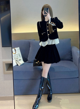 小香风套装秋装2024年新款法式复古气质名媛高级感金丝绒两件套女