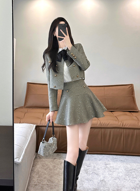 盐系穿搭三件套装2023秋冬新款高级感气质名媛收腰显瘦小香风套装