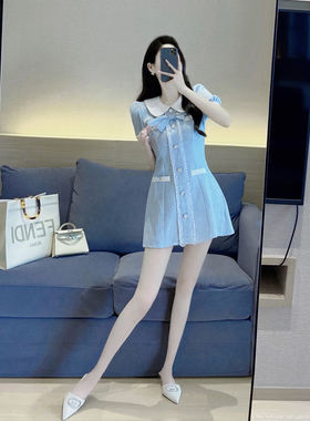 小香风polo连衣裙女夏季2022新款气质名媛法式收腰显瘦高级感裙子