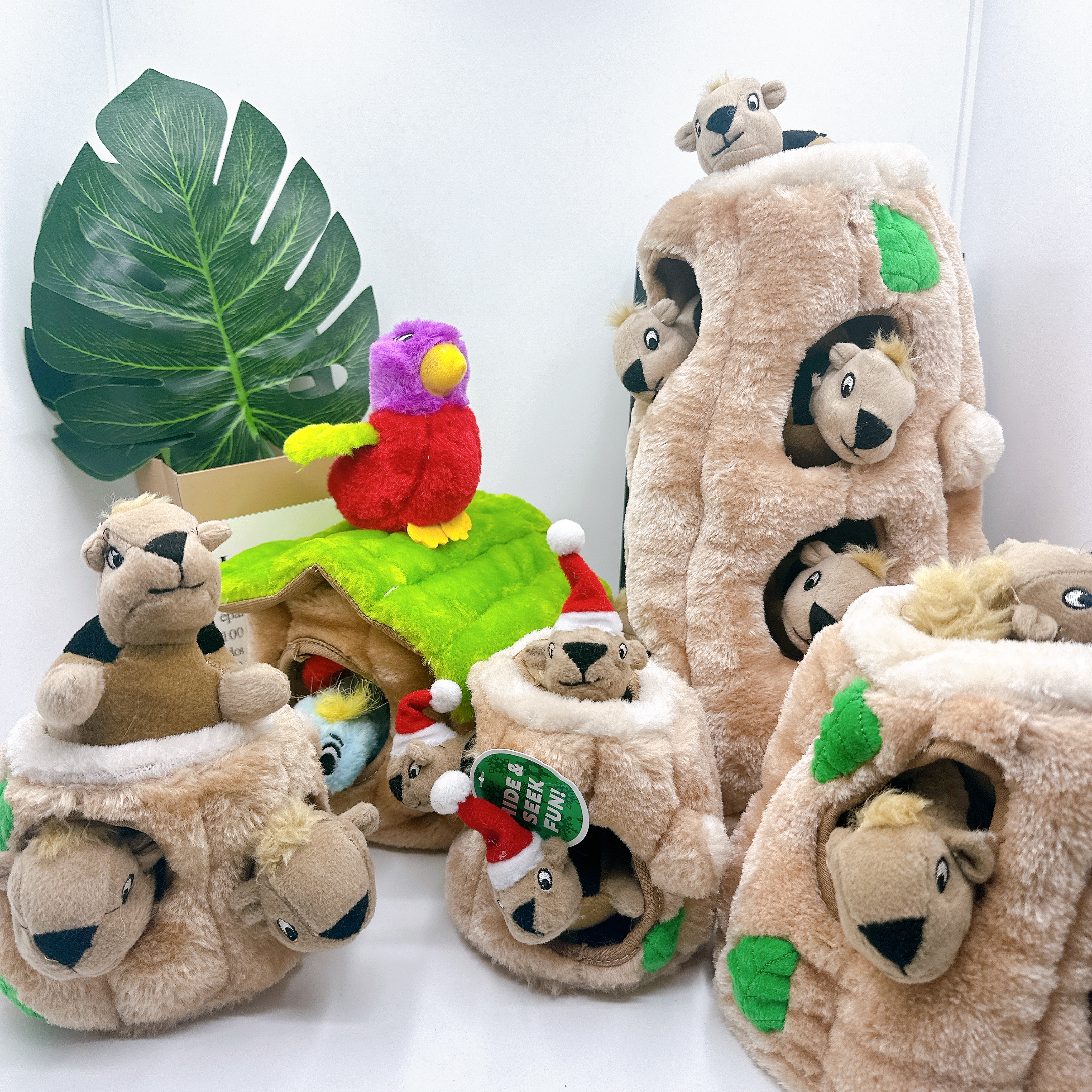 48包邮酷极外贸益智嗅闻藏找食松鼠树桩掏掏乐宠物狗毛绒发声玩具