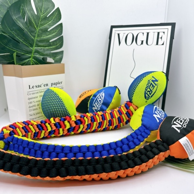 48包邮nerf牛津布绳结编织拔河足球 磨牙耐咬互动 宠物狗发声玩具