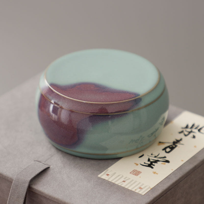 钧窑天蓝釉窑变矿物玛瑙入釉五大名窑手作小鼓型仿古茶道茶具盖置