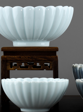 白色中式花瓣矿物釉高温细瓷文艺创意设计餐具色釉家用面碗米饭碗