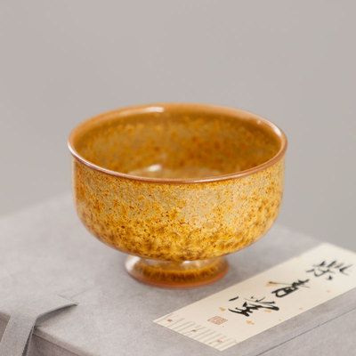 青瓷茶叶末釉窑变中式茶道高足杯