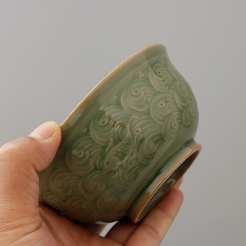 青瓷新美学精修印花百鱼纹米饭碗