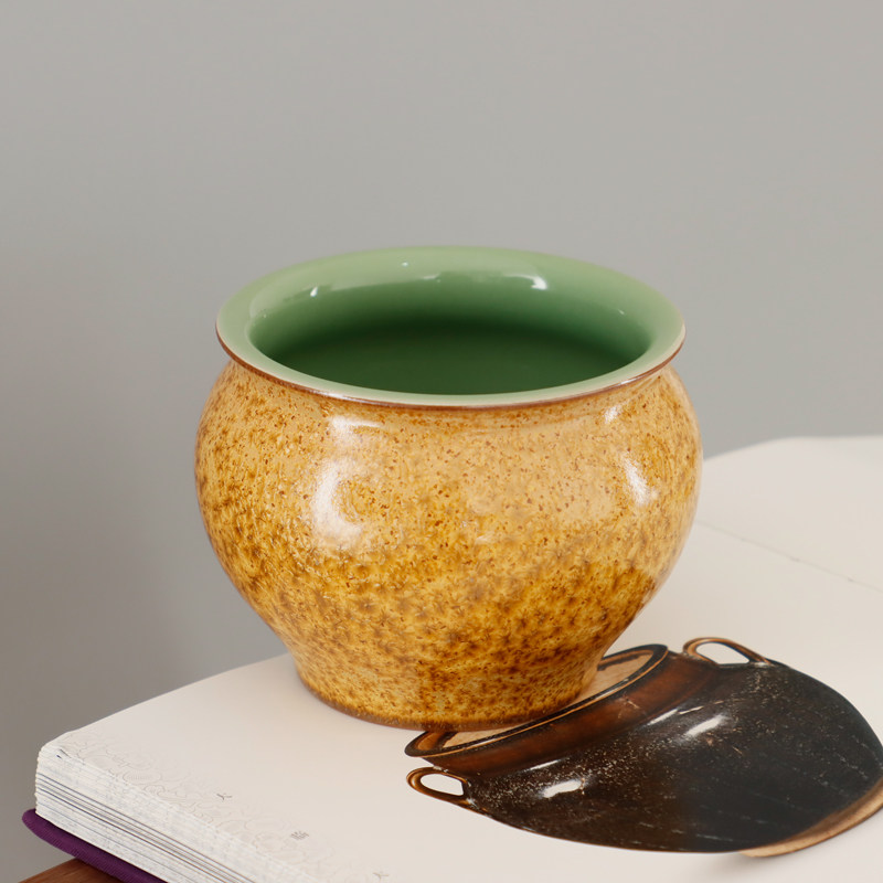 钧窑李峰手作青瓷茶叶末钛结晶梅子青釉仿青铜器造型甑式罐子建水,餐饮具,茶道/零配,淘宝优惠券,粉丝福利购,淘宝优惠卷