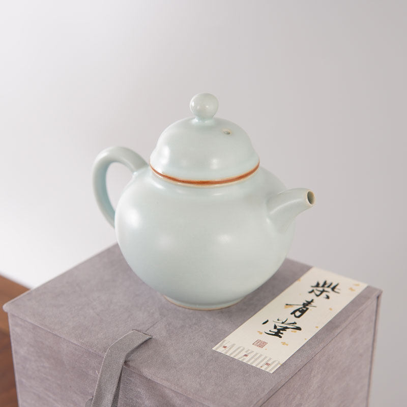 汝窑天青色玛瑙釉茶道复古中式陶瓷冰裂容天青瓷汝瓷原矿釉茶壶